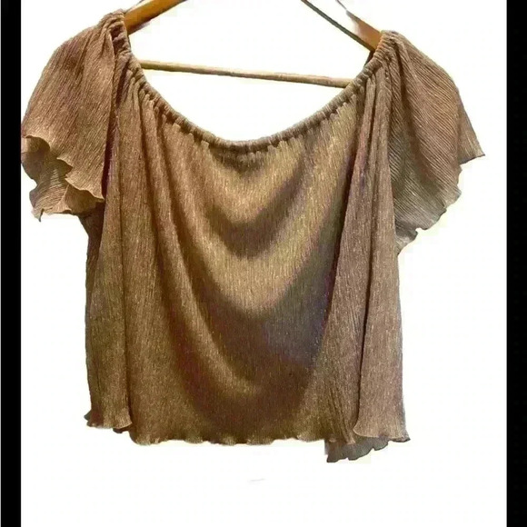 Zara Woman Short Sleeve Blouse Shimmery Size Large Mauve  Color 0002 - Picture 2 of 3